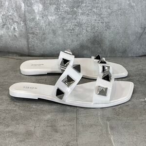 STEVEN NEW YORK Women's White Aleena Studded Square-Toe Sandals SZ 6
